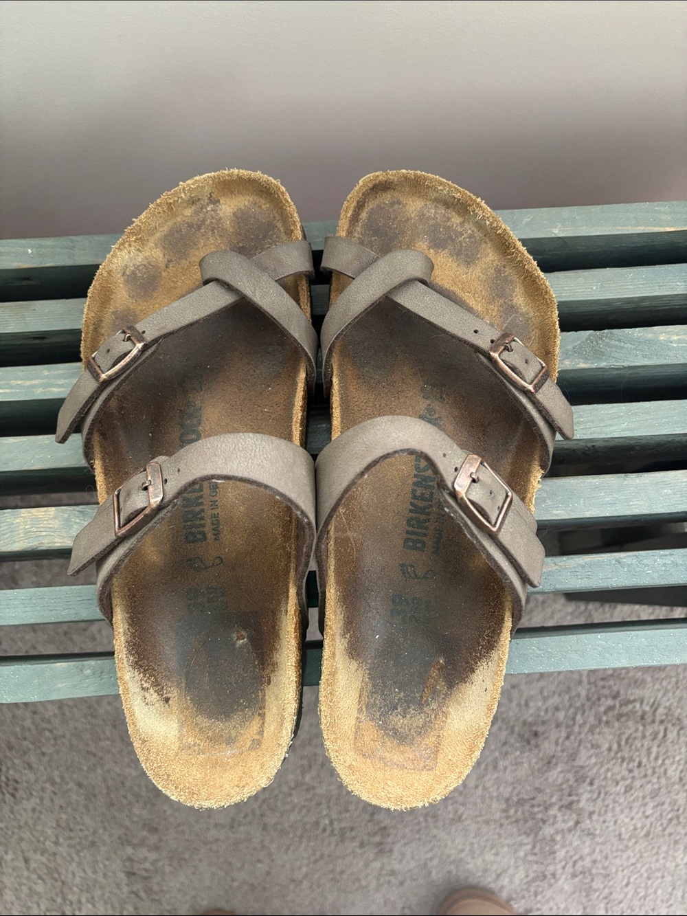 Birkenstock Brown Cork Footbed Slide Sandals.